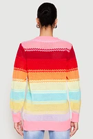 Womens Daisy Crochet Chevron Striped Sweater, Multi, Size L