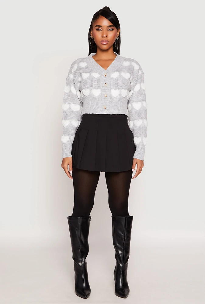 Womens Daisy Chenille Heart Cropped Cardigan,