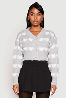 Womens Daisy Chenille Heart Cropped Cardigan,
