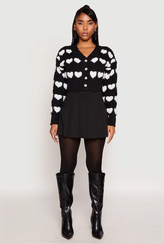 Womens Daisy Chenille Heart Cropped Cardigan, Black, Size S