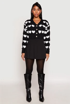 Womens Daisy Chenille Heart Cropped Cardigan, Black, Size S