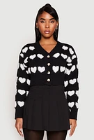 Womens Daisy Chenille Heart Cropped Cardigan, Black, Size L