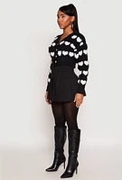 Womens Daisy Chenille Heart Cropped Cardigan, Black, Size S