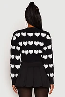 Womens Daisy Chenille Heart Cropped Cardigan, Black, Size L