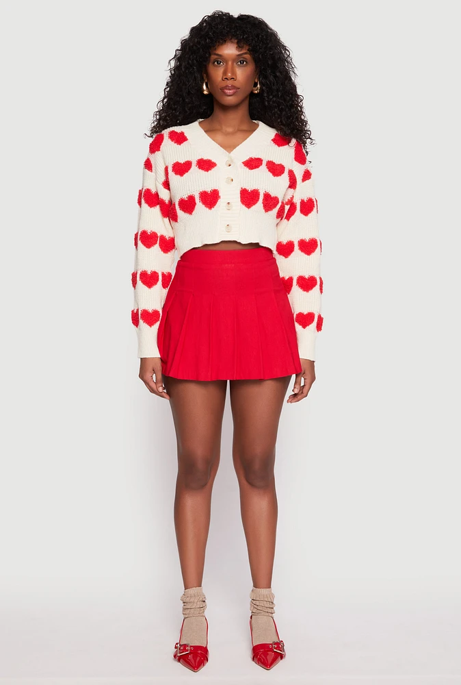 Womens Daisy Chenille Heart Cropped Cardigan, Multi, Size L