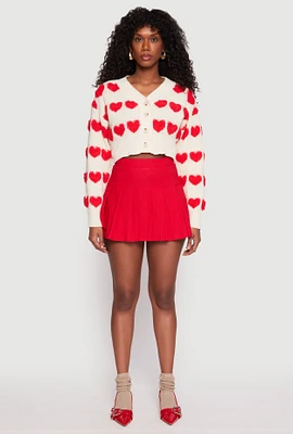 Womens Daisy Chenille Heart Cropped Cardigan, Multi, Size L