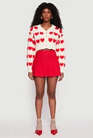 Womens Daisy Chenille Heart Cropped Cardigan, Multi, Size L