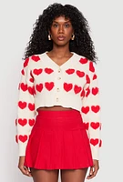 Womens Daisy Chenille Heart Cropped Cardigan, Multi, Size L