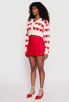 Womens Daisy Chenille Heart Cropped Cardigan, Multi, Size L