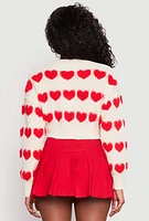 Womens Daisy Chenille Heart Cropped Cardigan, Multi, Size L