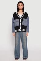 Womens Daisy Denim Cable Knit Cardigan, Multi,