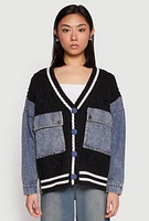 Womens Daisy Denim Cable Knit Cardigan, Multi,