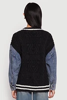 Womens Daisy Denim Cable Knit Cardigan, Multi,