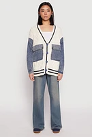 Womens Daisy Denim Cable Knit Cardigan, Multi,