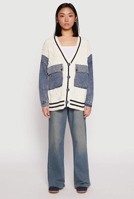 Womens Daisy Denim Cable Knit Cardigan, Multi, Size M