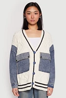 Womens Daisy Denim Cable Knit Cardigan, Multi,