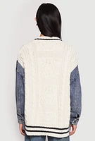 Womens Daisy Denim Cable Knit Cardigan, Multi,