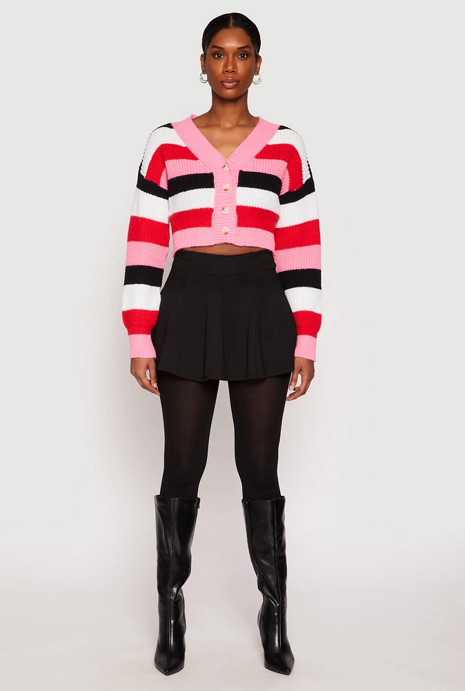 Womens Daisy Striped Cropped Cardigan, Multi,