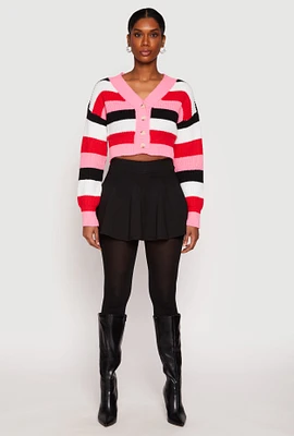 Womens Daisy Striped Cropped Cardigan, Multi,
