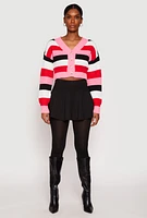 Womens Daisy Striped Cropped Cardigan, Multi,