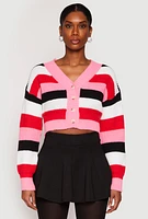 Womens Daisy Striped Cropped Cardigan, Multi,