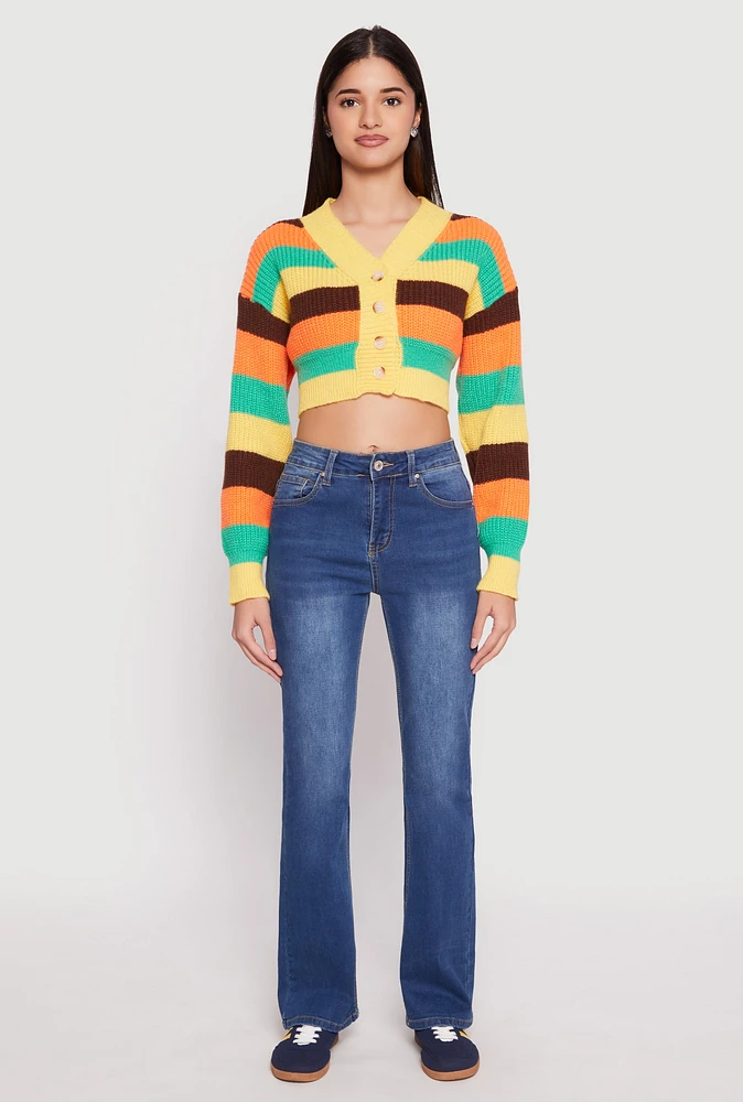 Womens Daisy Striped Cropped Cardigan, Multi, Size M