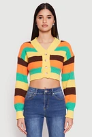 Womens Daisy Striped Cropped Cardigan, Multi, Size M