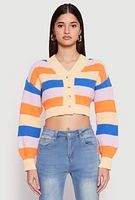 Womens Daisy Striped Cropped Cardigan, Multi,