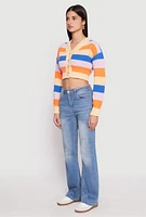 Womens Daisy Striped Cropped Cardigan, Multi,