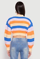 Womens Daisy Striped Cropped Cardigan, Multi,