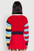Womens Daisy Chenille Patch Color Blocked Cropped Cardigan, Multi,