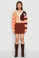 Womens Daisy Chenille Patch Color Blocked Cropped Cardigan, Multi,