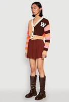 Womens Daisy Chenille Patch Color Blocked Cropped Cardigan, Multi,