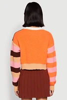 Womens Daisy Chenille Patch Color Blocked Cropped Cardigan, Multi,