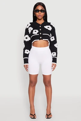 Womens Daisy Chenille Floral Cropped Cardigan,