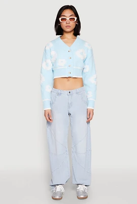 Womens Daisy Chenille Floral Cropped Cardigan, L