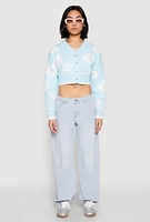 Womens Daisy Chenille Floral Cropped Cardigan,