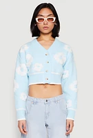 Womens Daisy Chenille Floral Cropped Cardigan,