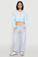 Womens Daisy Chenille Floral Cropped Cardigan, L