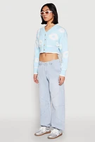 Womens Daisy Chenille Floral Cropped Cardigan, L