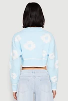 Womens Daisy Chenille Floral Cropped Cardigan,