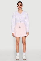 Womens Daisy Chenille Floral Cropped Cardigan, Purple,