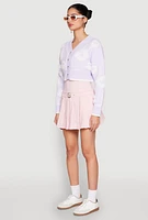 Womens Daisy Chenille Floral Cropped Cardigan, Purple,