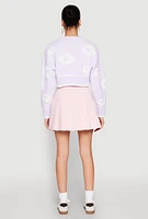 Womens Daisy Chenille Floral Cropped Cardigan, Purple,