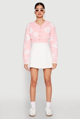 Womens Daisy Chenille Floral Cropped Cardigan, Pink, Size S