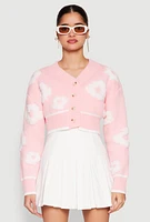 Womens Daisy Chenille Floral Cropped Cardigan, Pink, Size S