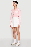 Womens Daisy Chenille Floral Cropped Cardigan, Pink, Size S