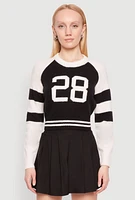 Womens Daisy 28 Varsity Stripe Graphic Sweater, Multi,