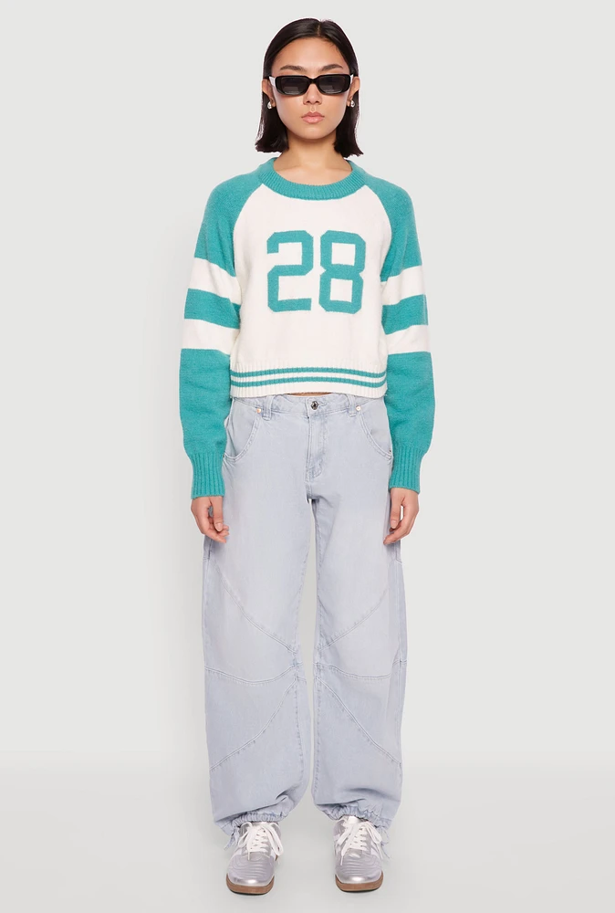 Womens Daisy 28 Varsity Stripe Graphic Sweater,