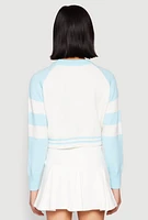 Womens Daisy 28 Varsity Stripe Graphic Sweater, Blue, Size S